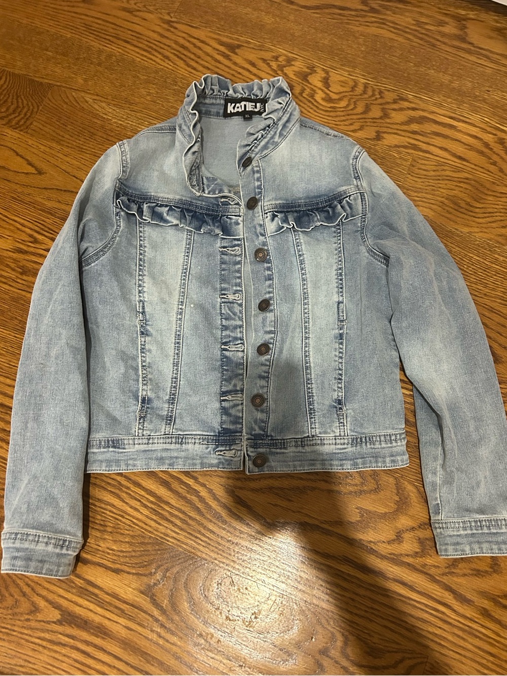 Katie J Ruffle-Trim Denim Jacket- Size XL Youth Tween